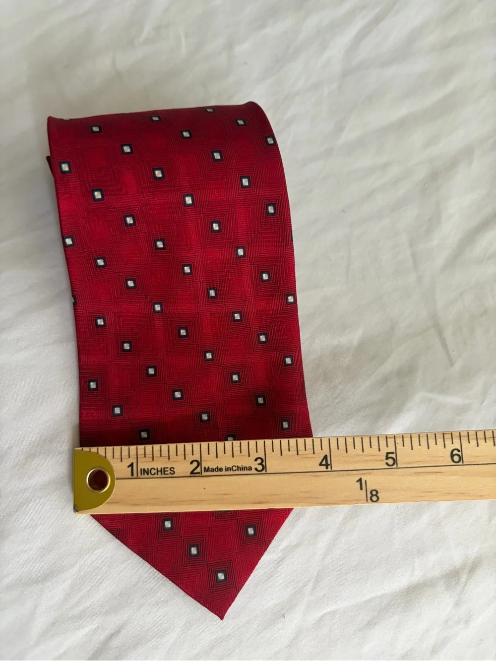 Pierre Cardin Red Silk Tie with Geometric Micro Squares 100% Silk